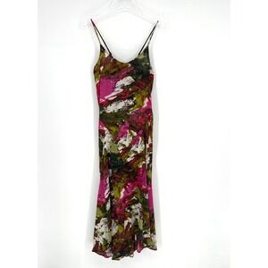 Allsaints Dress Women XS Essie Colorful Midi Slit Relaxed Lightweight Pink Green